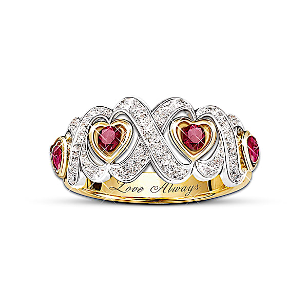 Hearts And Kisses Engraved Ruby And Diamond Ring