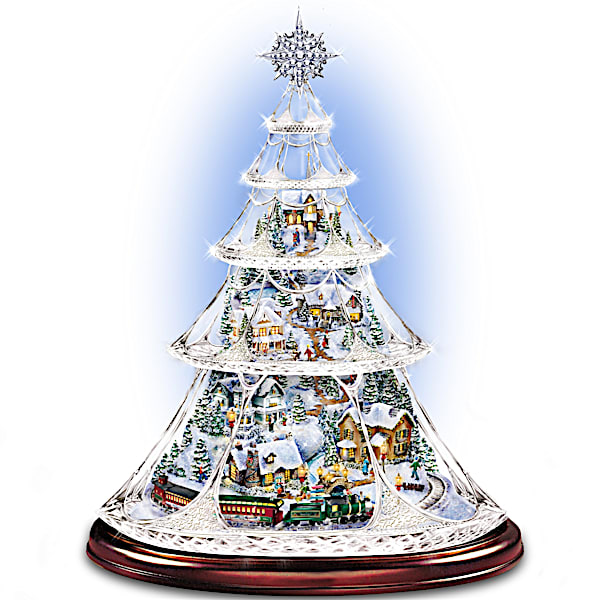 Thomas Kinkade Crystal Tree With Moving Train, Lit Village