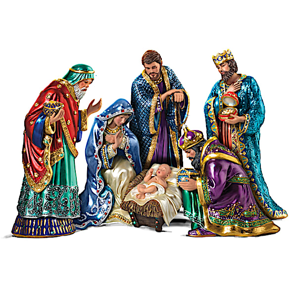 The Jeweled Nativity Peter Carl Faberge Inspired Figurine Set