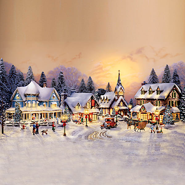 Thomas Kinkade 4-Building Christmas Village Set Lights Up