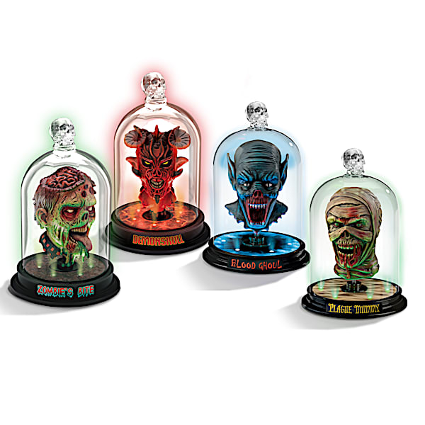 Heads Of Horror Sculpture Set In Illuminated Glass Domes
