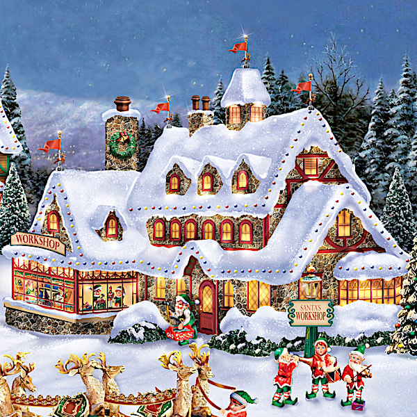 Thomas Kinkade Light-Up North Pole Village Set And Figurines