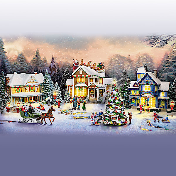 Thomas Kinkade Christmas Village Set With Lights And Music