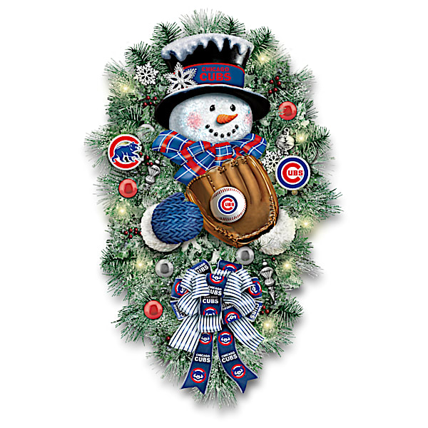 Chicago Cubs Illuminated Snowman Wreath