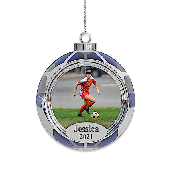 Personalized Hand-Blown Glass Soccer Photo Ornament