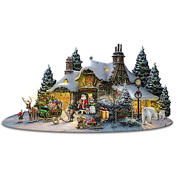 Thomas Kinkade North Pole Village Sculpture With Lights