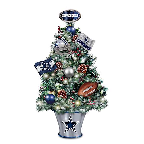 Detroit Lions Illuminated NFL Tabletop Christmas Tree Adorned With