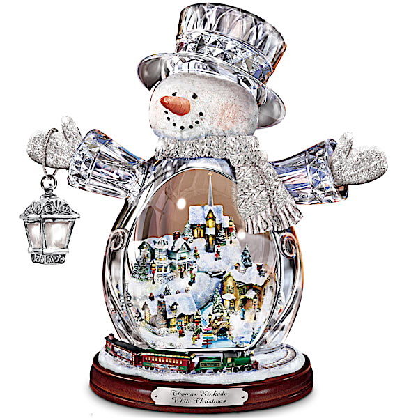 Thomas Kinkade Crystal Snowman With Village, Moving Train