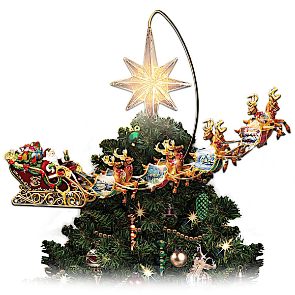 Thomas Kinkade Illuminated Animated Santa Claus Tree Topper