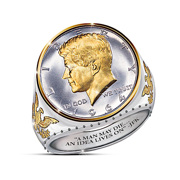 JFK 100th Birthday Silver Coin Ring Recalls Iconic 1964 JFK Half Dollar Design