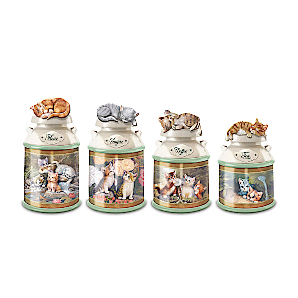 Jurgen Scholz Cozy Kittens Sculpted Cat Canister Collection With Freshness Seal