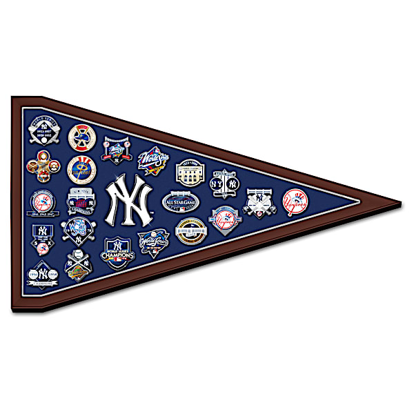 New York Yankees Pin Collection with Collectors Booklet and Pennant Display
