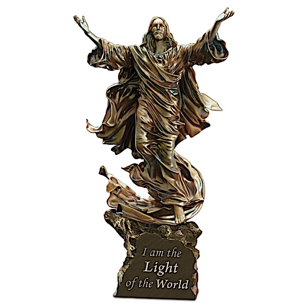 Light Of The World Religious Cold Cast Bronze Sculpture Collection Lights Up
