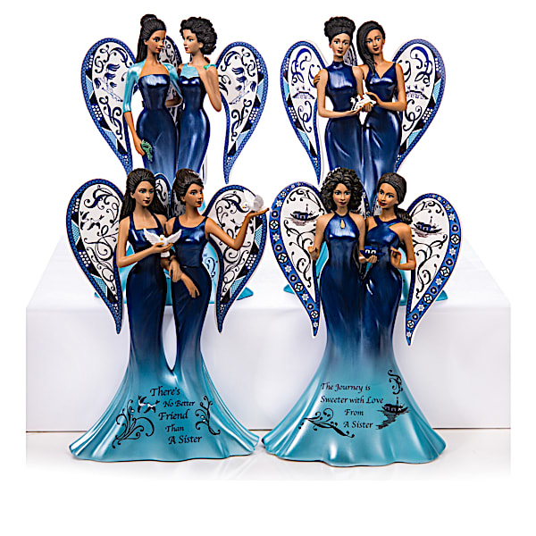 Keith Mallett Blue Willow Angels Sister Figurines from Hamilton Collection