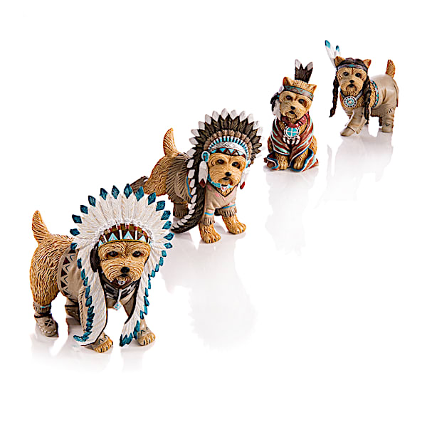 Feathers 'N Fur Native American Inspired Yorkie Figurine Collection
