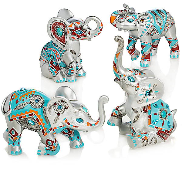 Southwestern-Style Elephant Figurine Collection with Faux Gems