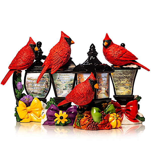 Remembrance Lanterns with Thomas Kinkade Art and Cardinal Sculptures Light Up