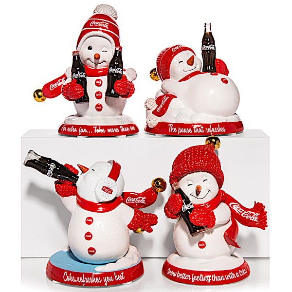 COCA-COLA Snowman Figurines With Jingle Bells