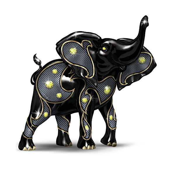 Keith Mallett Gem-Inspired Black Elephant Figurines