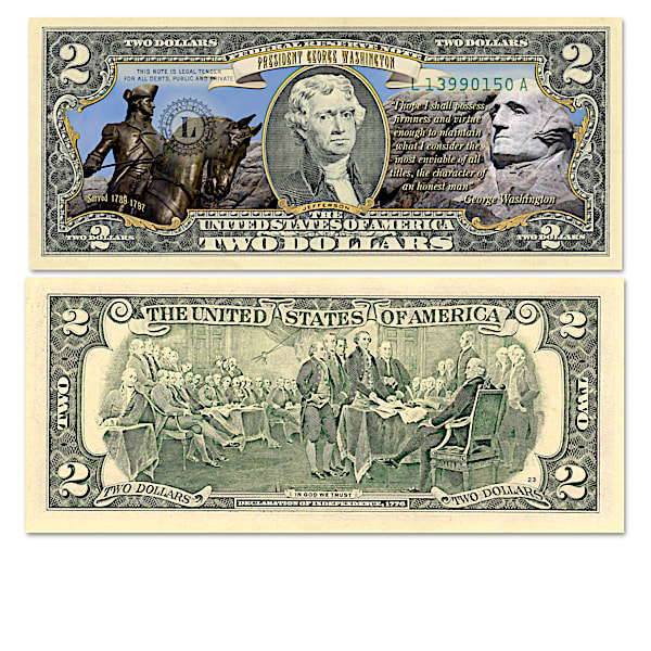 U.S. $2 Bills Honoring Historic Presidents With Display Box