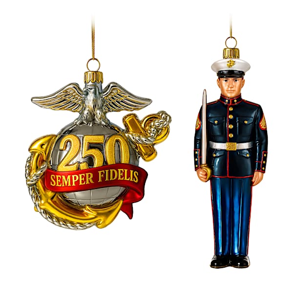 U.S. Marine Corps 250th Anniversary Blown Glass Ornaments