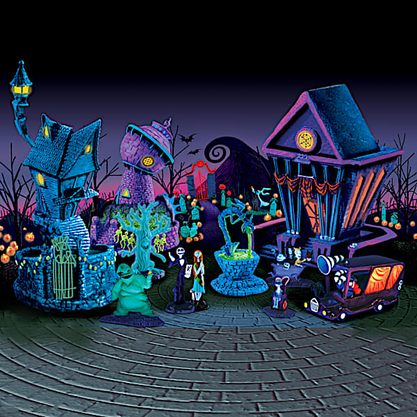 The Nightmare Before Christmas Black Light Village and Figurine Collection