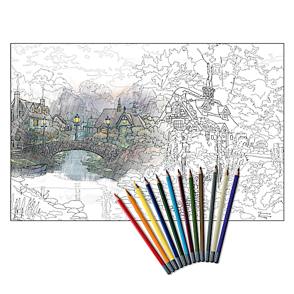 Thomas Kinkade Artistic Escapes Adult Coloring Pencil Kit Collection