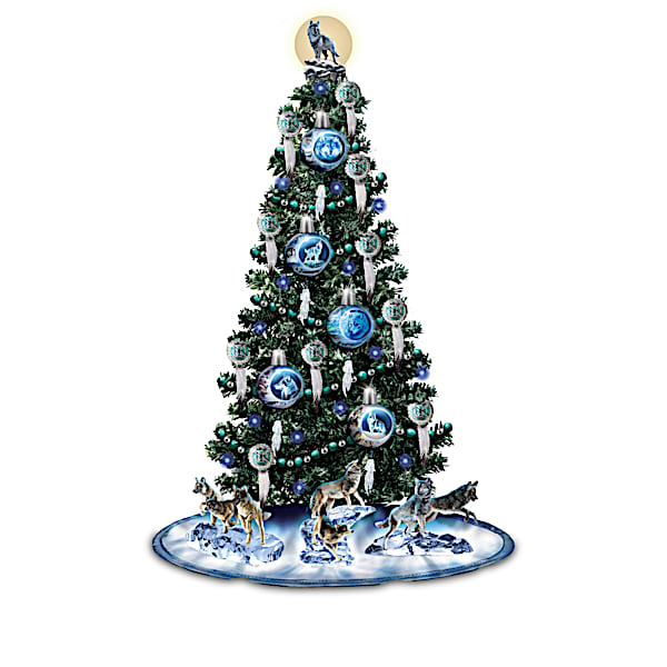 Al Agnew Illuminated Christmas Tree Collection With Wolf Art