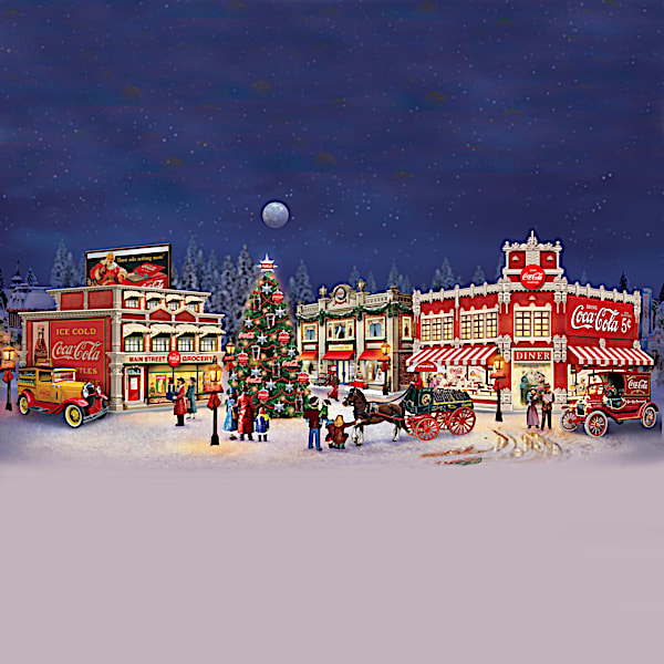 COCA-COLA Holiday Village With Light-Up Buildings & Tree