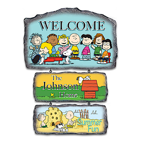 The PEANUTS Gang Personalized Seasonal Welcome Sign