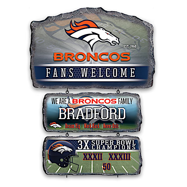 Denver Broncos Personalized Stone-Look Welcome Sign