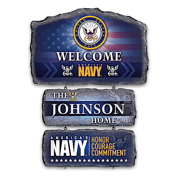 U.S. Navy Personalized Stone-Look Welcome Sign