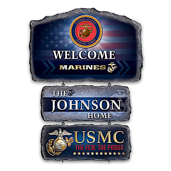 U.S. Marine Corps Personalized Stone-Look Welcome Sign