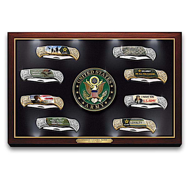 U.S. Army Knife Collection With Illuminated Display