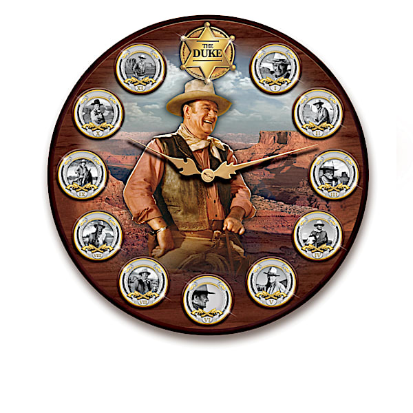 John Wayne Wall Clock With Reversible Sculpted Medallions