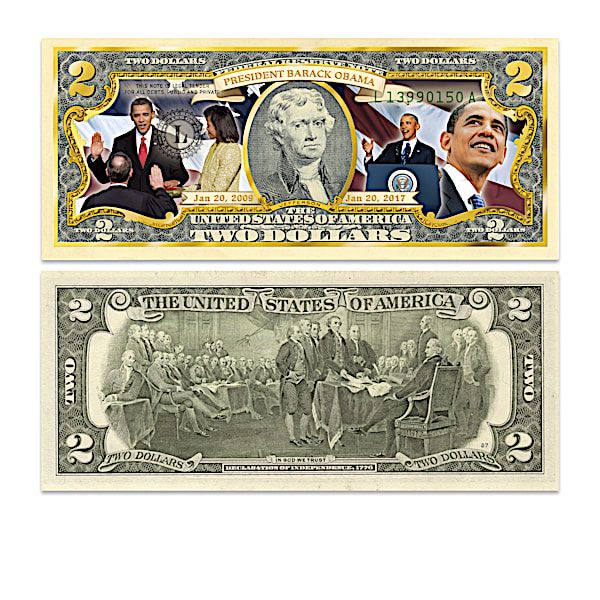 President Obama $2 Bill Currency Collection With Display Box