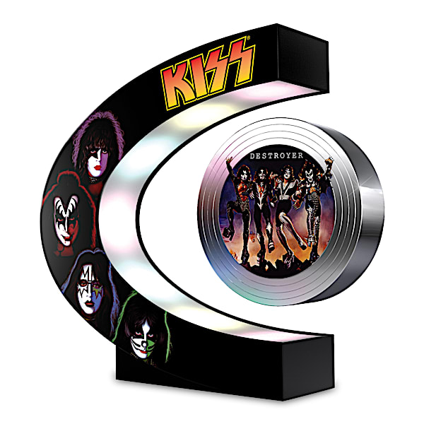 KISS Levitating Discs With Album Cover Art & Lighted Base