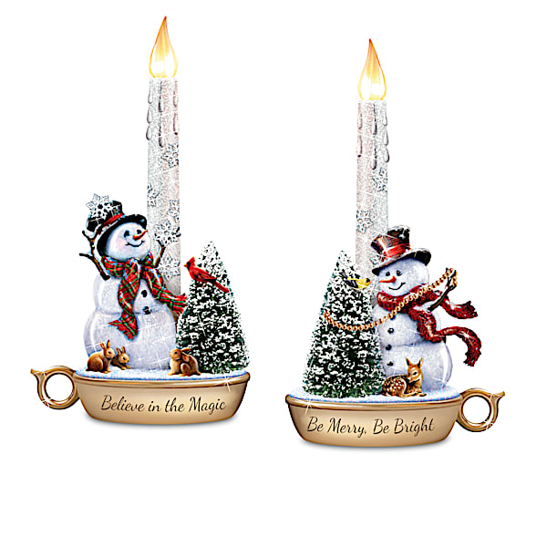 Dona Gelsinger Snowman Sculptures With Flameless Candles