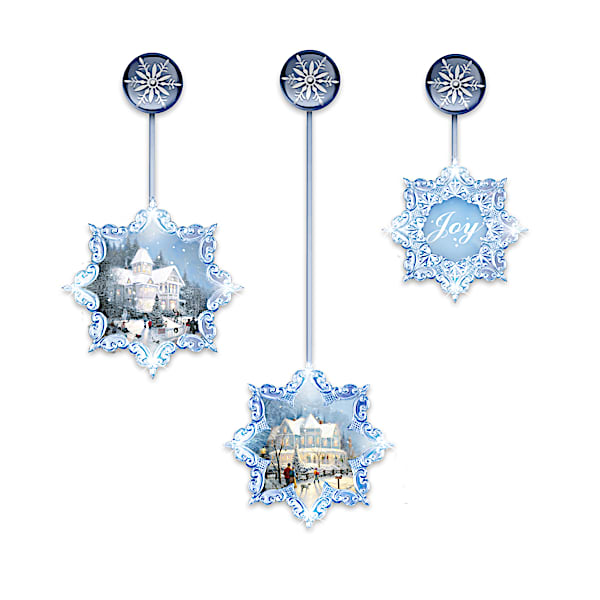 Thomas Kinkade Lighted Holiday Snowflake Window Ornaments