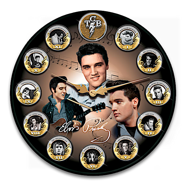 Elvis Presley Wall Clock With Reversible Photo Medallions