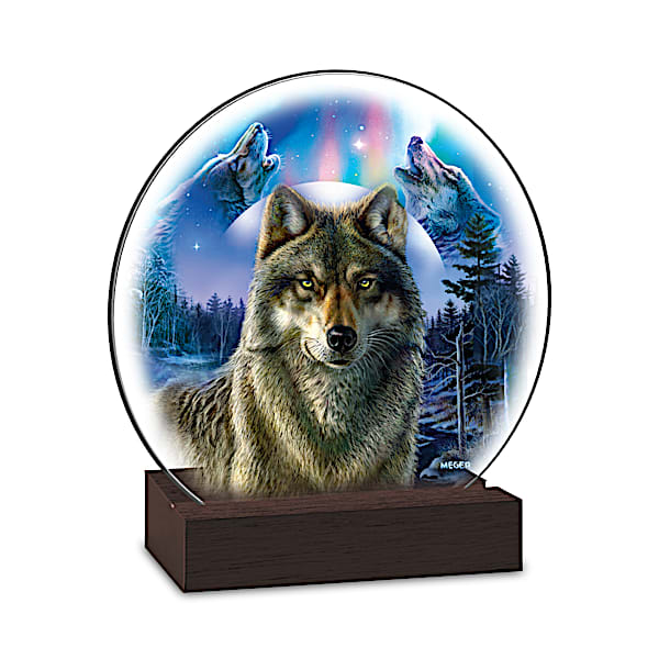 James Meger Illuminated Glass Disc Wolf Art Sculptures
