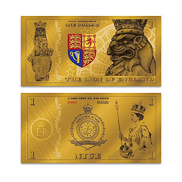Queen's Beasts 24K-Gold Legal Tender $1 Bills With Display