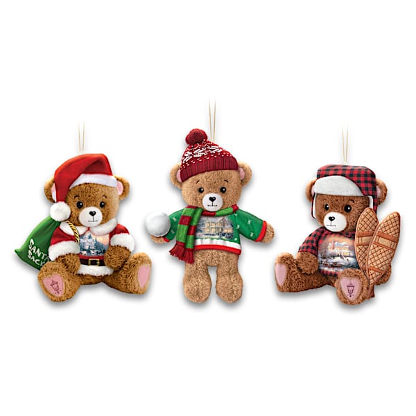 Thomas Kinkade Light-Up Plush Teddy Bear Ornament Collection