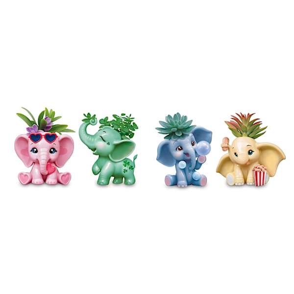 Sculptural Elephant Planters With Artificial Succulents