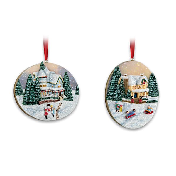 Thomas Kinkade Sculpted Raised-Relief Christmas Ornaments