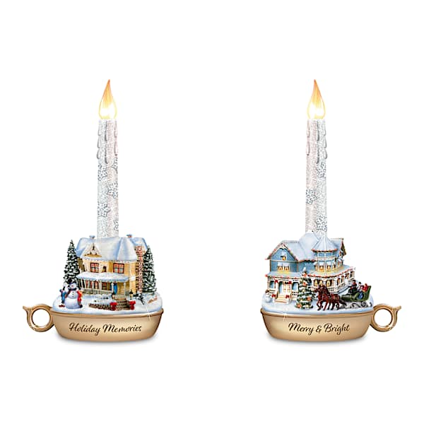 Thomas Kinkade Holiday Candles With Heartwarming Sculptures