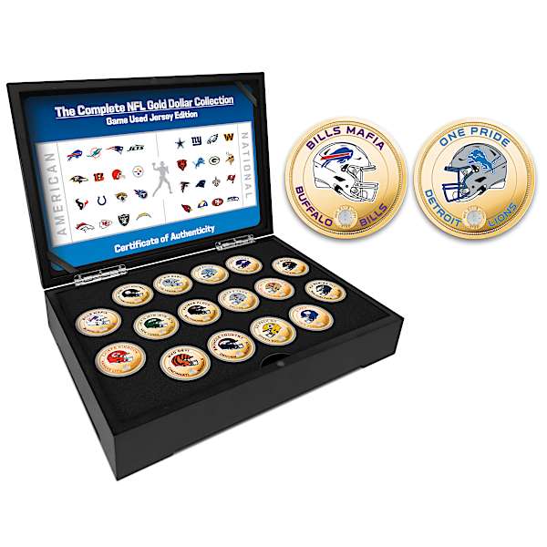 NFL 24K Gold-Plated Proof Coins With Game-Used Jersey Pieces