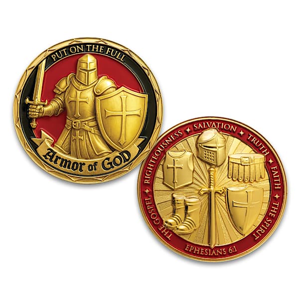 Crusader Knight 24K Gold-Plated And Enameled Challenge Coins
