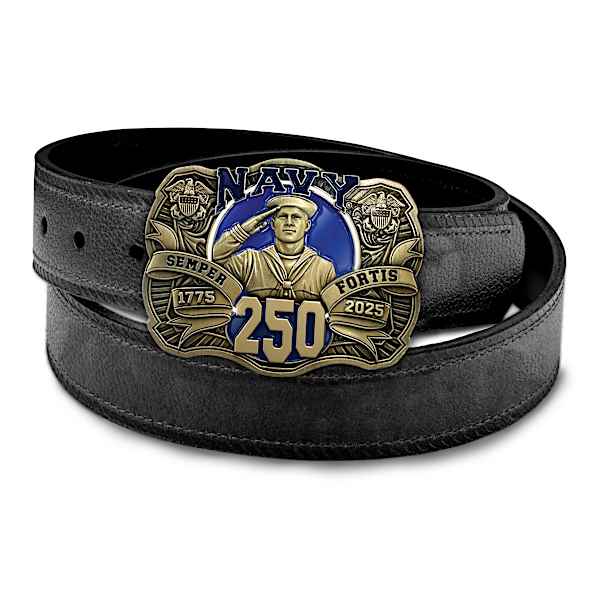 U.S. Navy 250th Anniversary Metal Belt Buckles And Display