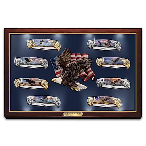 Ted Blaylock American Virtues Eagle Art Knives With Display